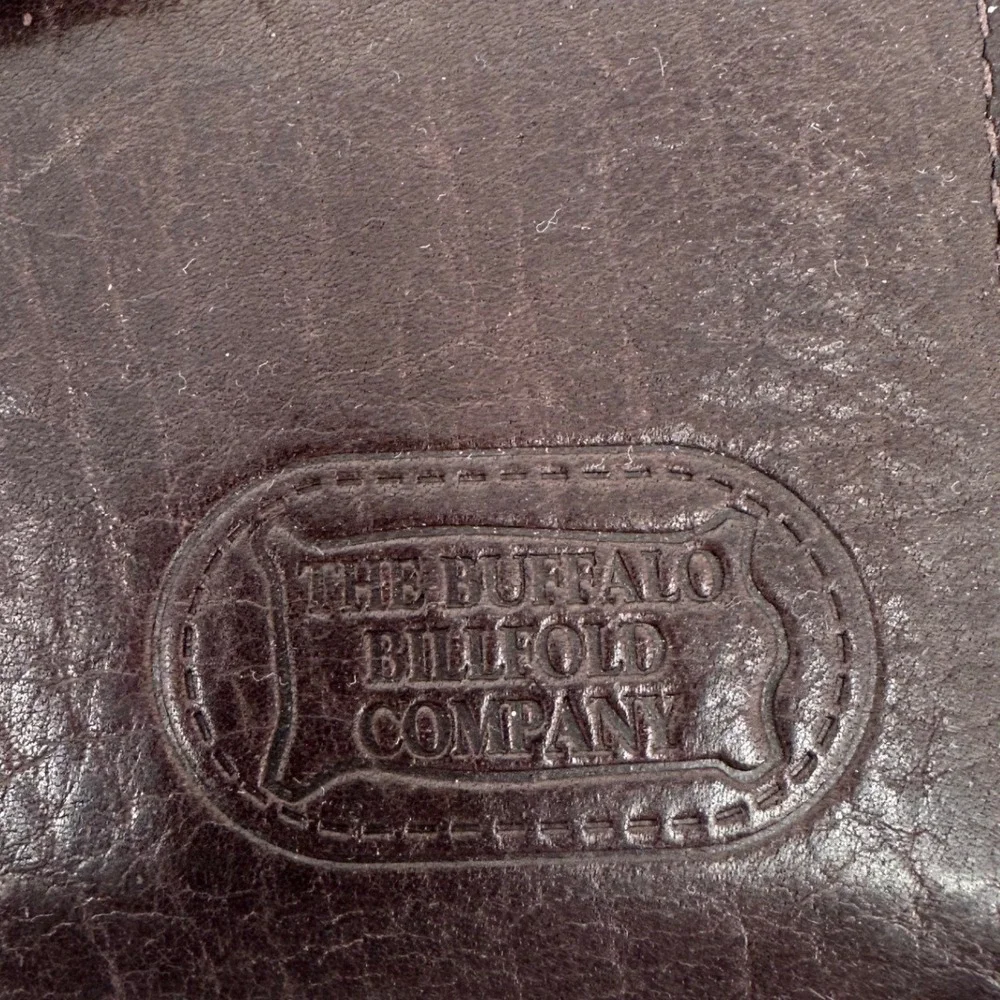 The‎ Buffalo Billfold Company Brown Leather Trifold Wallet Buffalo Nickel Snap